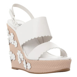 Dune Kensington Flower Applique Wedge Sandals, White